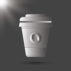 Paper coffee cup set on a gray background. Black and white icon