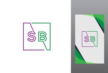Purple green square initial letter SB line logo design vector graphic