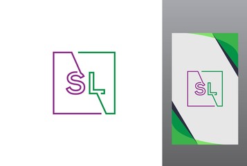 Purple green square initial letter SL line logo design vector graphic