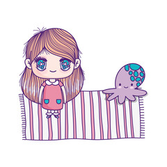 cute little girl cartoon with toy octopus in the carpet