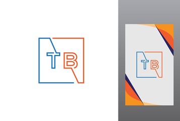 Blue orange square initial letter TB line logo design vector graphic