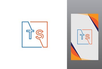 Blue orange square initial letter TS line logo design vector graphic