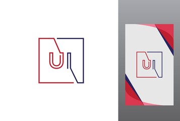 Red blue square initial letter UI line logo design vector graphic