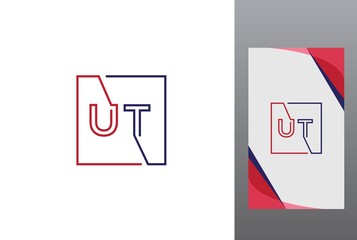 Red blue square initial letter UT line logo design vector graphic