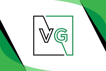 Green black square initial letter VG line logo design vector graphic