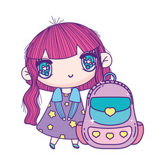 kids, cute little girl anime cartoon with school backpack