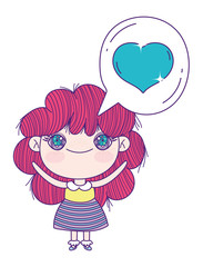 kids, little girl anime cartoon in love chat bubble decoration