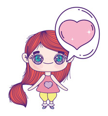 kids, little girl anime cartoon in love chat bubble decoration