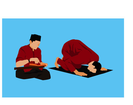 muslim figure, read quran, salah, pray vector illustration