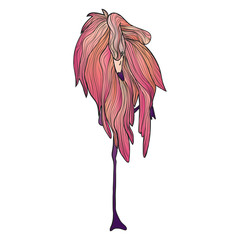 Vector hand drawn bright flamingo illustration isolated on white background. Stock vector illustration of pink bird in modern style. Colorful pink flamingo summer illustration.