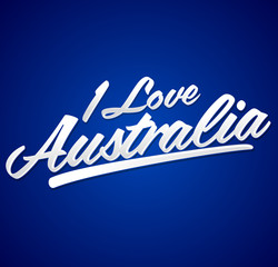 I Love Australia, vector lettering, emblem typographic design.