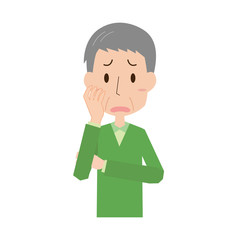 高齢　中高年　男性　上半身　悩む　表情　ポーズ