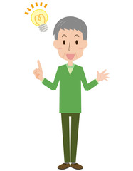 高齢　中高年　男性　全身　ひらめき　アイデア