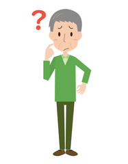 高齢　中高年　男性　全身　疑問　表情　感情　ポーズ