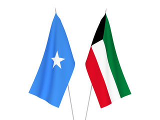 National fabric flags of Kuwait and Somalia isolated on white background. 3d rendering illustration.