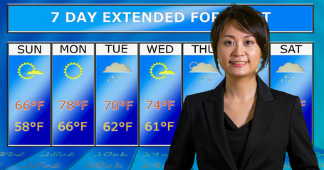  Asian American meteorologist reporting weather