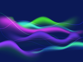 Colorful waves with blur effect on blue background.
