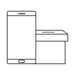 smartphone with ballot box line style vector illustration design