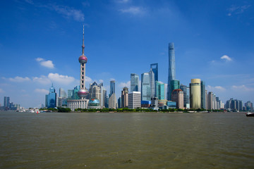 Shanghai city skyline, Panoramic view of shanghai skyline and huangpu river in China