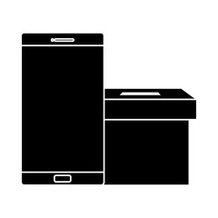 silhouette of smartphone with ballot box isolated icon vector illustration design