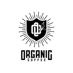 organic coffee shield vector logo design