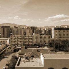 Aerial view of Ulaanbaatar, the capital of Mongolia, circa June 2019