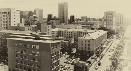 Aerial view of Ulaanbaatar, the capital of Mongolia, circa June 2019