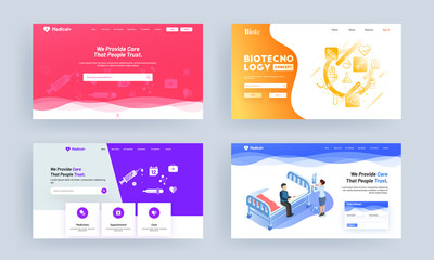 Different Types Medical or Healthcare Concept Based Landing Page Design.