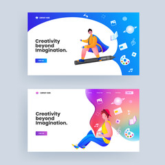 Creativity Beyond Imagination concept based landing page design in two option.