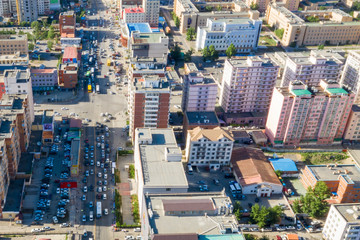 Aerial view of Ulaanbaatar, the capital of Mongolia, circa June 2019