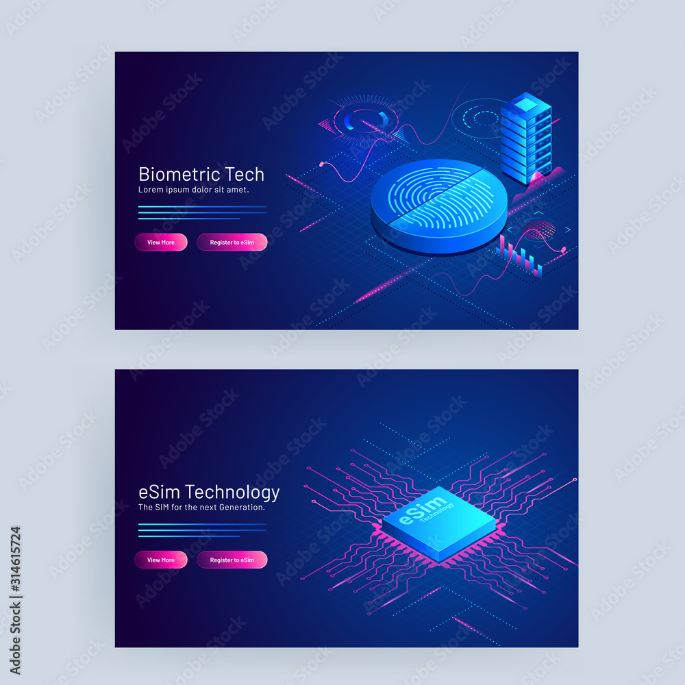 Canvas Prints biometric tech and esim technology concept based web banner design.