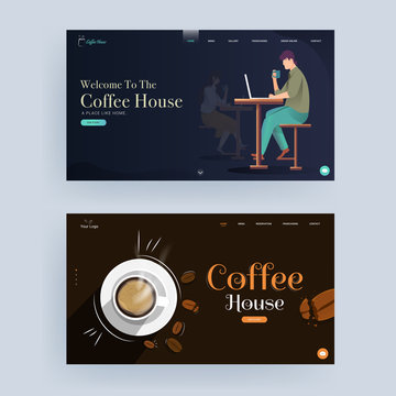 Coffee House landing page or web banner design in two color option.