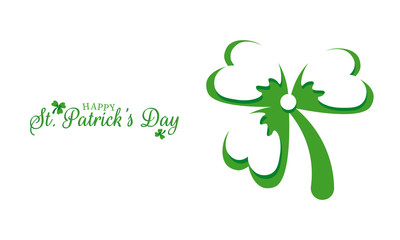 Calligraphy St. Patrick's Day Text with Paper Cut Shamrock Leaf on White Background.