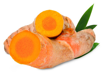 Raw turmeric (Curcuma longa Linn) ingredients for making herbal medicine isolated on white background,with clipping path
