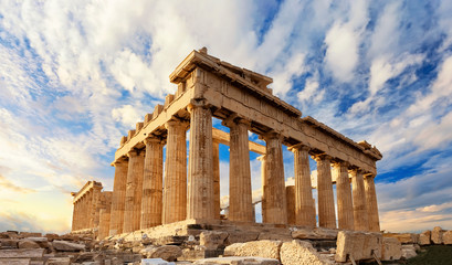 Parthenon temple on a sinset.