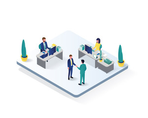  office workspace room isometric illustration, workplace condition in 3d isometric illustration