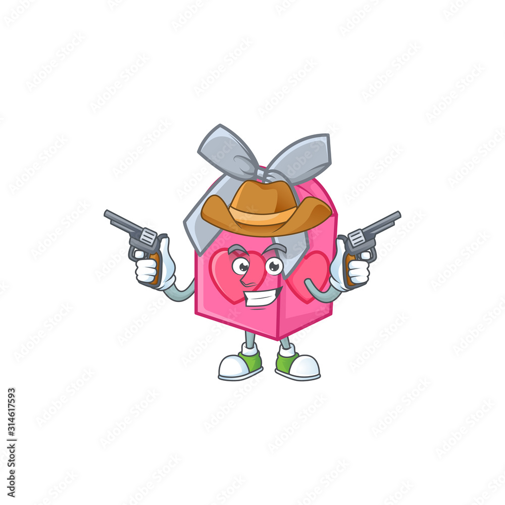 Sticker Confident love gift pink Cowboy cartoon character holding guns