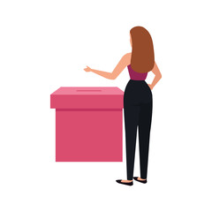 back business woman with ballot box isolated icon vector illustration design