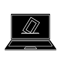 silhouette of laptop computer for vote online vector illustration design