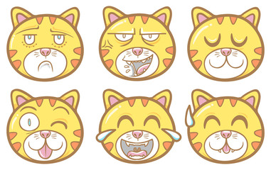 cute animal cat emoticons illustration set