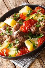 Armenian food khashlama stew with vegetables close-up in a bowl on the table. vertical