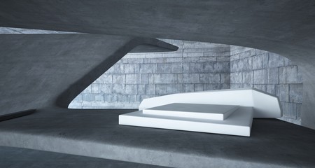 Fototapeta na wymiar Abstract architectural concrete interior of a minimalist house with swimming pool. 3D illustration and rendering.