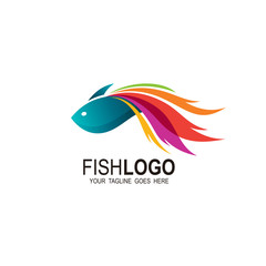 Fish logo design with colorful icon, 3d logo, 