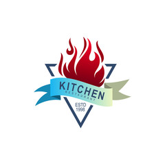 Fire logo with restaurant design vector, Kitchen logo