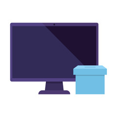 computer for vote online with ballot box vector illustration design