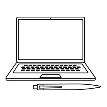 laptop computer with pen isolated icon vector illustration design