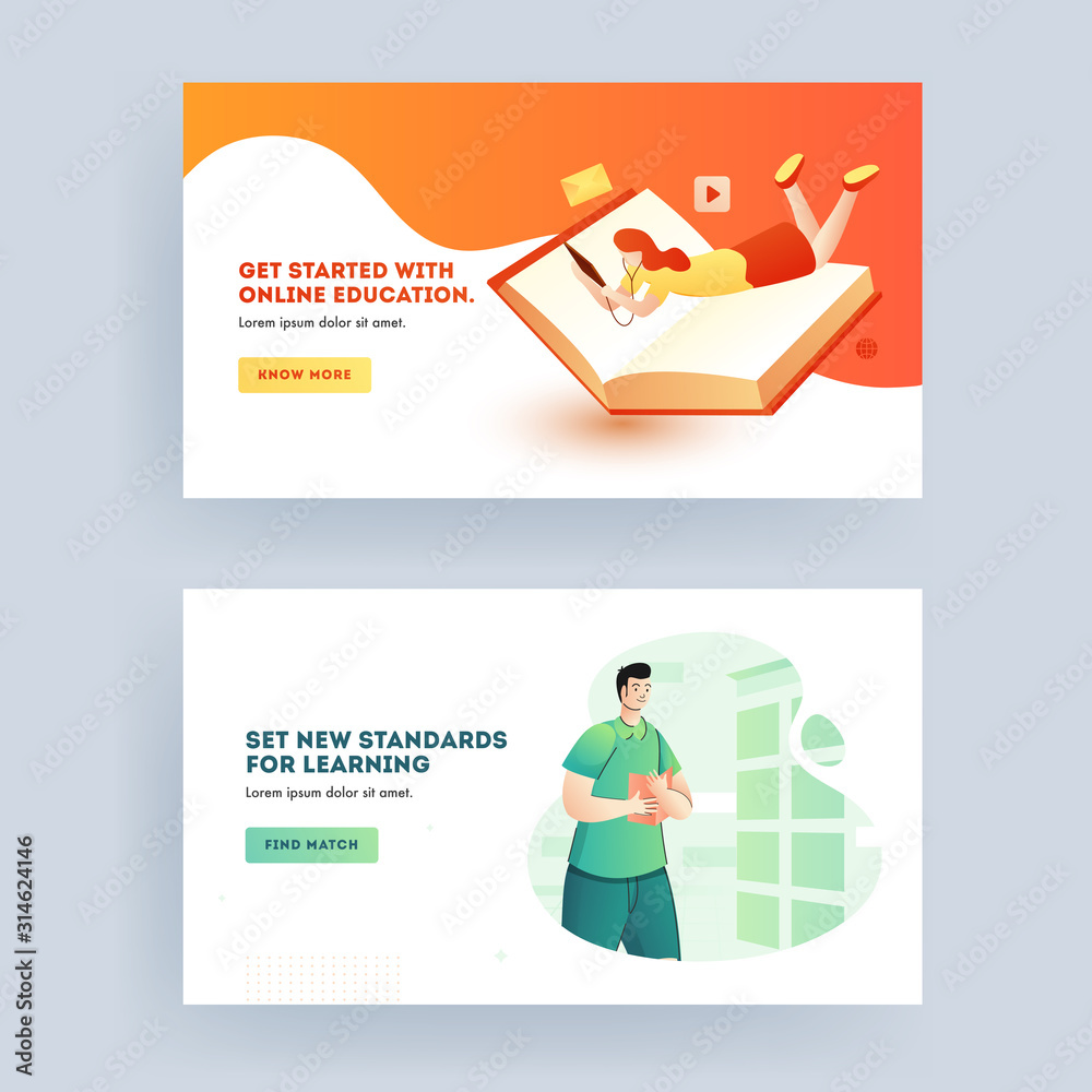 Wall mural online education and new standards learning concept based web banner design in two option.