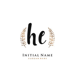 HE Initial handwriting logo vector