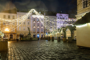 Lviv Christmas fair 2020 at night