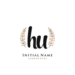 HU Initial handwriting logo vector